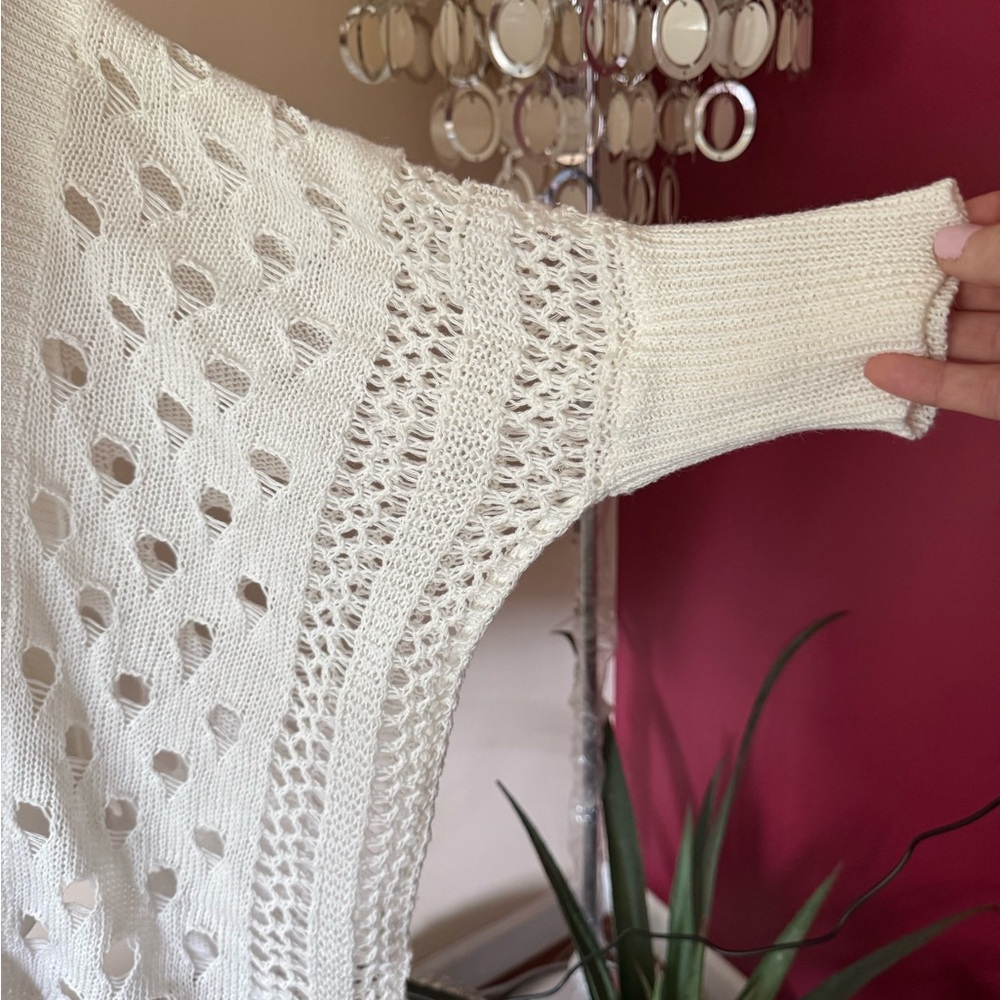 Crew Neck Sweater with Open-Knit Pattern - Picture 4 of 4